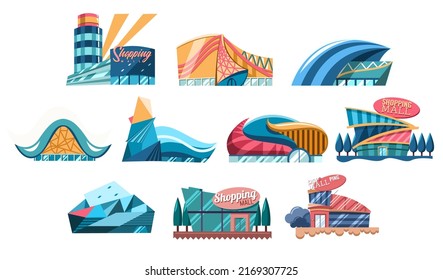 Shopping mall building vector set collection graphic design