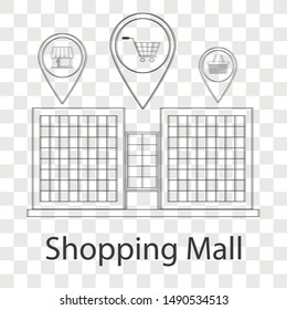 Shopping mall concept on transparency background. Line vector illustration for website.