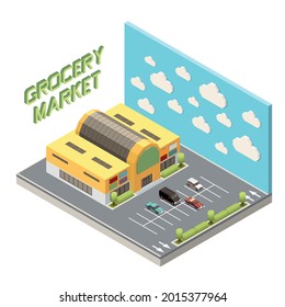 Shopping mall concept with retail shopping and purchase symbols isometric vector illustration