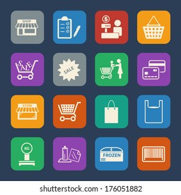 Shopping mall and delivery icons set. Flat design for Website and Mobile applications. Vector