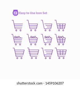  Shopping mall, ecommerce - thin line and solid web icon set.modern icon set Outline icons collection. Simple vector illustration. - Vector, trolly, basket, tag of sale, pepper bag, wallet, purple.