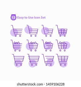  Shopping mall, ecommerce - thin line and solid web icon set.modern icon set Outline icons collection. Simple vector illustration. - Vector, trolly, basket, tag of sale, pepper bag, wallet, purple.