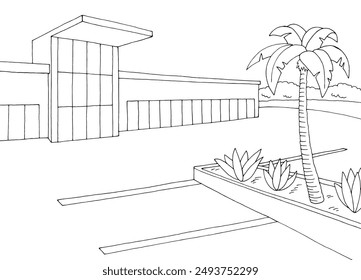 Shopping mall exterior graphic black white sketch illustration vector 