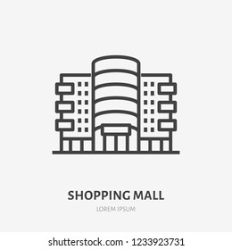 Shopping mall flat line icon. Vector thin sign of shop, store, commercial building rent logo. Supermarket exterior illustration.