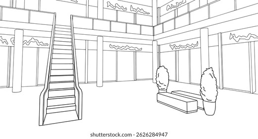 Vetor de ilustração interior preto branco gráfico do shopping 