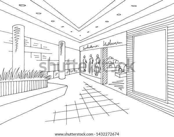 Shopping Mall Graphic Black White Interior Stock Vector (Royalty Free ...