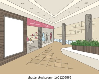 Shopping mall graphic color interior sketch illustration vector