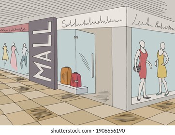 Shopping mall graphic color interior sketch illustration vector 