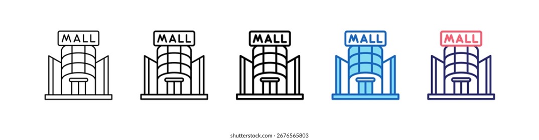 Shopping Mall Icon In 5 Different Styles Set Collection.