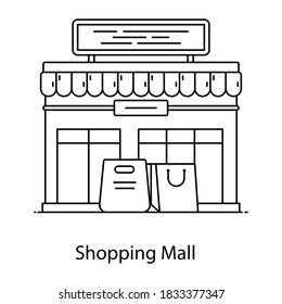 Shopping mall icon in line style, storehouse building 