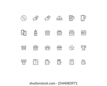 Conjunto de ícones de shopping center, design, ilustração de vetor