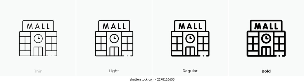 icono del centro comercial. Diseño delgado, ligero y audaz aislado en un fondo blanco