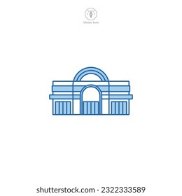 Shopping Mall icon vector illustrates a stylized retail complex, embodying shopping, commerce, consumerism, variety, and entertainment