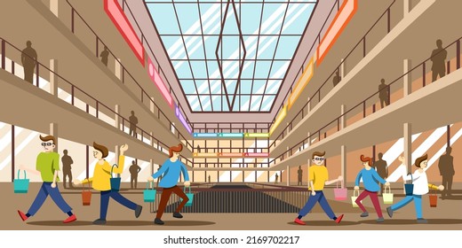 Shopping mall interior vector graphic design