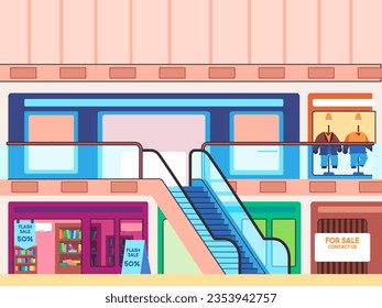 shopping mall market store indoor building modern interior with clothes suit bookstore consumer purchase goods vector