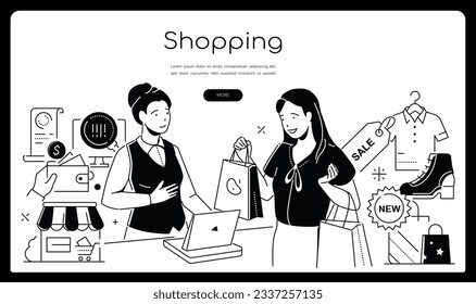 Shopping in the mall - modern line design style banner