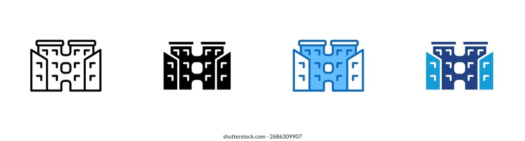 Vector de diseño de íconos de estilo múltiple - Grande ilustración de edificio de centro comercial que simboliza el complejo comercial y el centro comercial