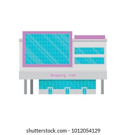 Shopping mall or office building facade with screen, modern city house cartoon vector Illustration