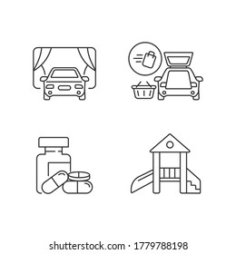 Shopping mall products and services pixel perfect linear icons set. Curbside pickup delivery. Customizable thin line contour symbols. Isolated vector outline illustrations. Editable stroke