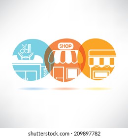 shopping mall, shopping store, building concept buttons