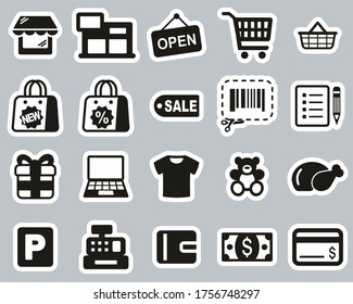 Shopping Mall Or Supermarket Icons Black & White Sticker Set Big