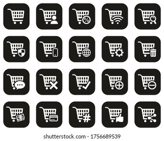 Shopping Mall Or Supermarket Icons White On Black Flat Design Circle Set Big