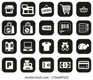 Shopping Mall Or Supermarket Icons White On Black Flat Design Set Big