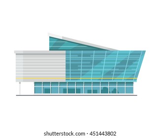 Shopping Mall Web Page Template. Flat Design. Commercial Building Concept Illustration For Web Design, Banners. Shop, Shopping Center, Mall, Supermarket, Business Center On Township Background.