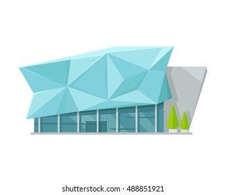 Shopping mall web page template. Flat design. Commercial building concept illustration for web design, banners. Shop, shopping center, mall, supermarket, business center on township background.