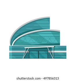 Shopping mall web page template. Flat design. Commercial building concept illustration for web design, banners. Shop, shopping center, mall, supermarket, business center on township background.