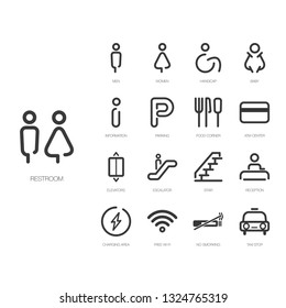 Shopping mall/Airport/Hotel/Theme park icon set. Line icon isolated minimal flat design. Vector illustration