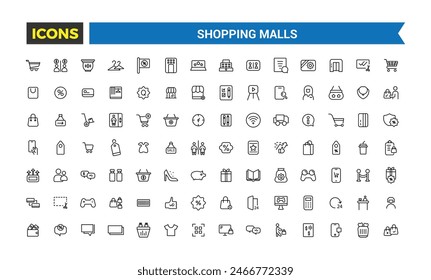 Shopping malls icon set. Retail icon collection, vector, thin line icons collection. Editable vector icon and illustration.