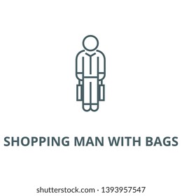 Shopping man with bags vector line icon, linear concept, outline sign, symbol