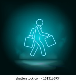 Shopping, Mensch blauer Neon Vektorsymbol. Einfache Elementgrafik aus Karte und Navigationskonzept. Shopping, Mensch blauer Neon Vektorsymbol. Immobilienkonzept, Vektorgrafik.