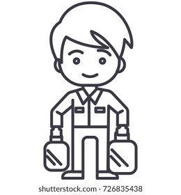 shopping man taking bags vector line icon, sign, illustration on background, editable strokes