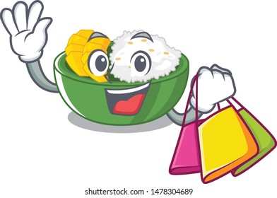 Shopping mango sticky rice in cartoon plate