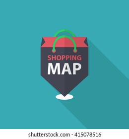 Shopping map icon, Vector flat long shadow design. EPS10