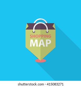 Shopping map icon, Vector flat long shadow design. EPS10