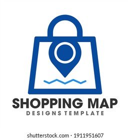 Shopping map logo design template, Pin Shop store location