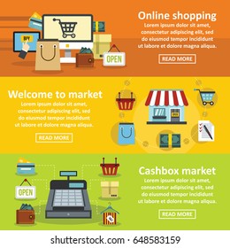 Shopping market banner horizontal concept set. Flat illustration of 3 shopping market vector banner horizontal concepts for web.