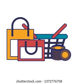 Shopping market basket blue lines