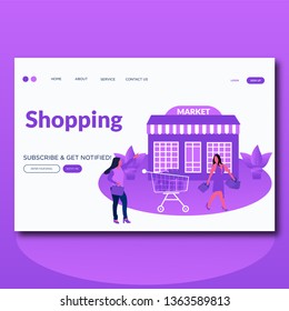Shopping Market- flat style vector illustration landing page for web.