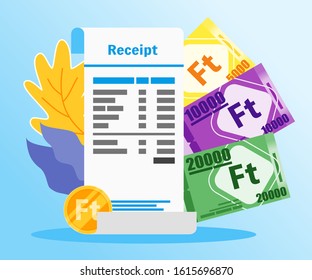 Shopping or Market Receipt Payment with Hungarian Forint Money vector illustration flat design. Payment and finance element.  Can be used for web and mobile, infographic and print.