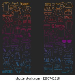 Shopping, market, store. Clothes and fashion icons