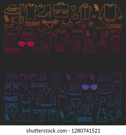 Shopping, market, store. Clothes and fashion icons