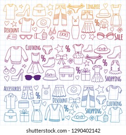 Shopping, market, store. Clothes and fashion icons