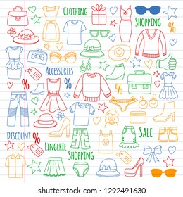 Shopping, market, store. Clothes and fashion icons