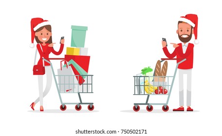 Shopping men and women characters vector design. Christmas shopping.