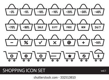 Shopping minimal vector contoured icons set for web and mobile