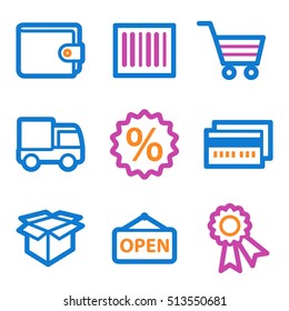 Shopping mobile icons, e-commerce infographics symbols.